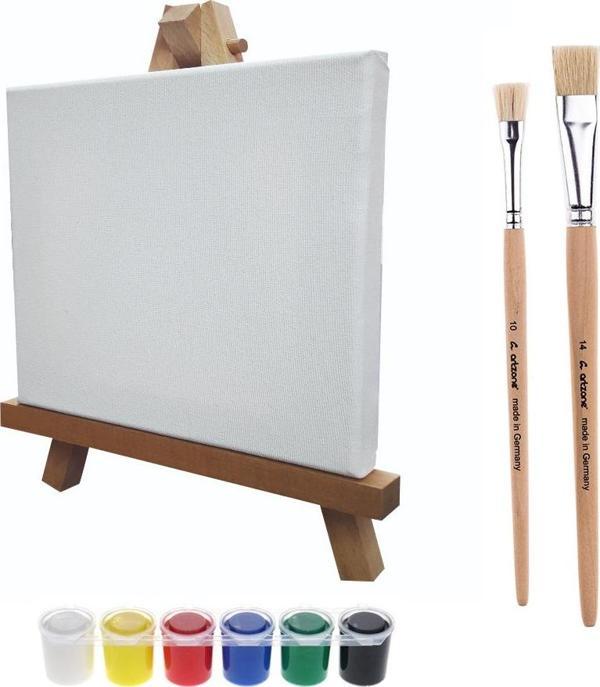 Artzone Akrilik Boya Seti - Tuval, Şövale, Boya ve 2 Fırça - Image 1
