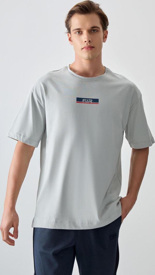 Taş %100 Pamuk Kalın Yumuşak Dokulu Oversize Fit Baskılı Erkek T-Shirt - 88359 - Image 1
