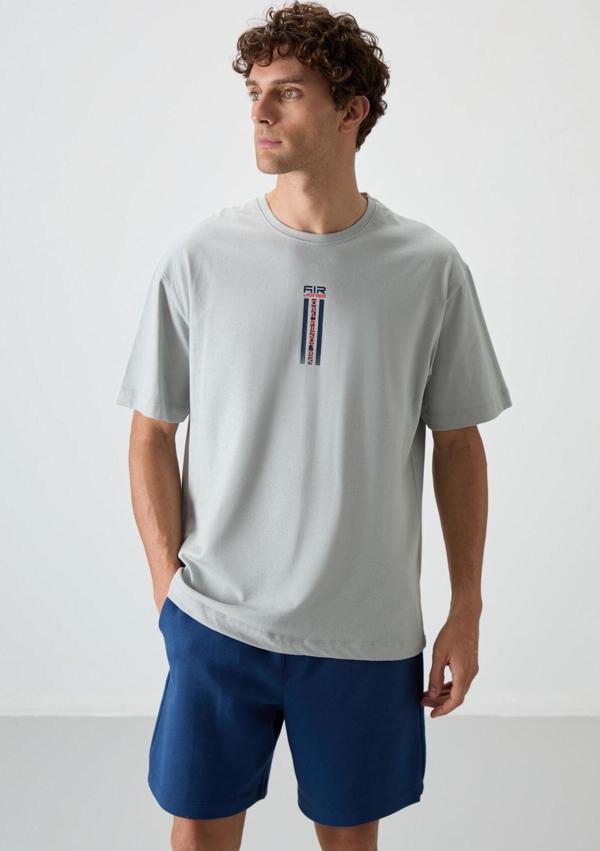 Taş %100 Pamuk Kalın Yumuşak Dokulu Oversize Fit Baskılı Erkek T-Shirt - 88360 - Image 1