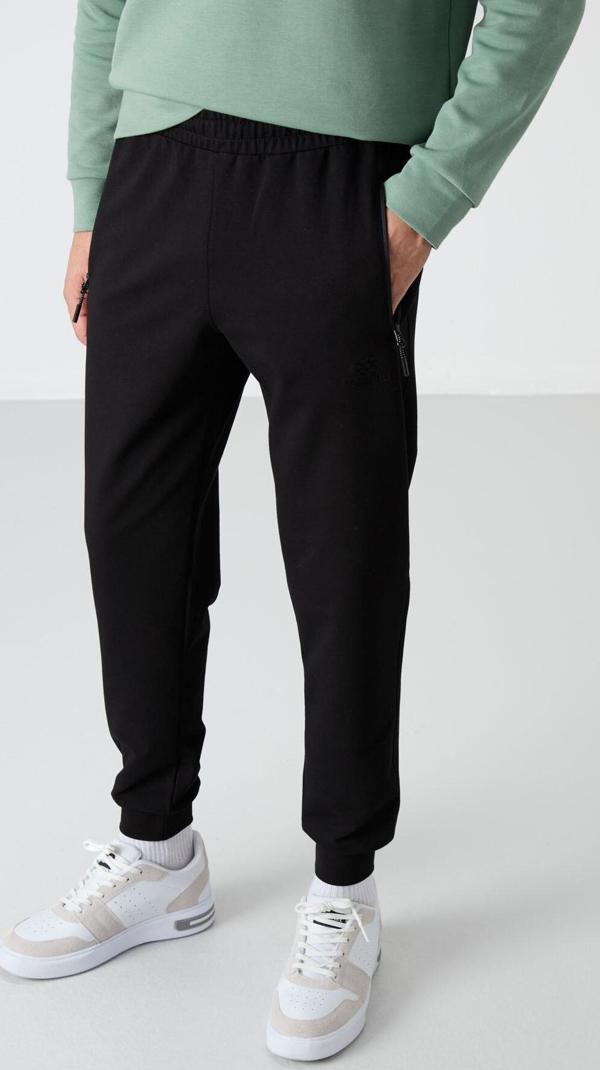Siyah Fermuar Cepli Standart Kalıp Jogger Erkek Eşofman Alt - 84587 - Image 1