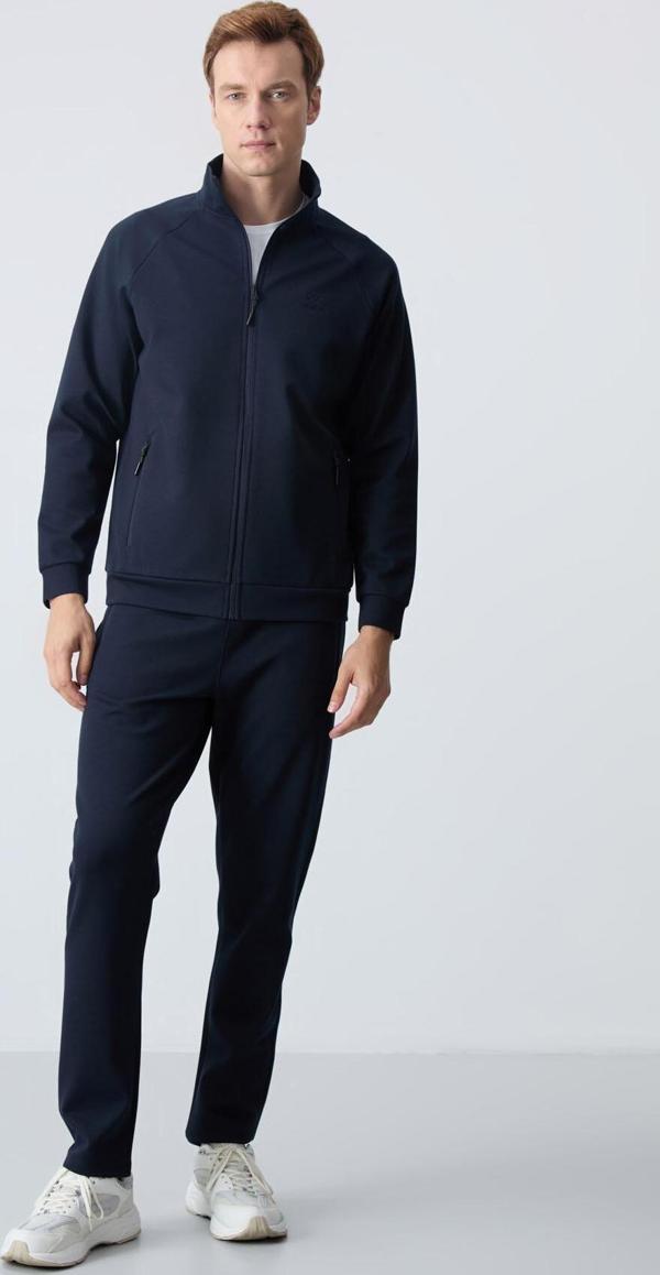 Lacivert  Dik Yaka Çift Renk Rahat Form Klasik Paça Erkek Eşofman Takımı - 85113 - Image 1