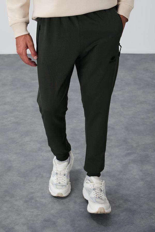 Haki Fermuar Cepli Standart Kalıp Jogger Erkek Eşofman Alt - 84651 - Image 1