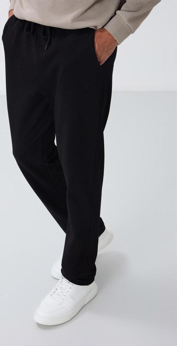 Siyah Bağcıklı Cepli Standart Kalıp Klasik Paça Erkek Eşofman Alt - 84682 - Image 1