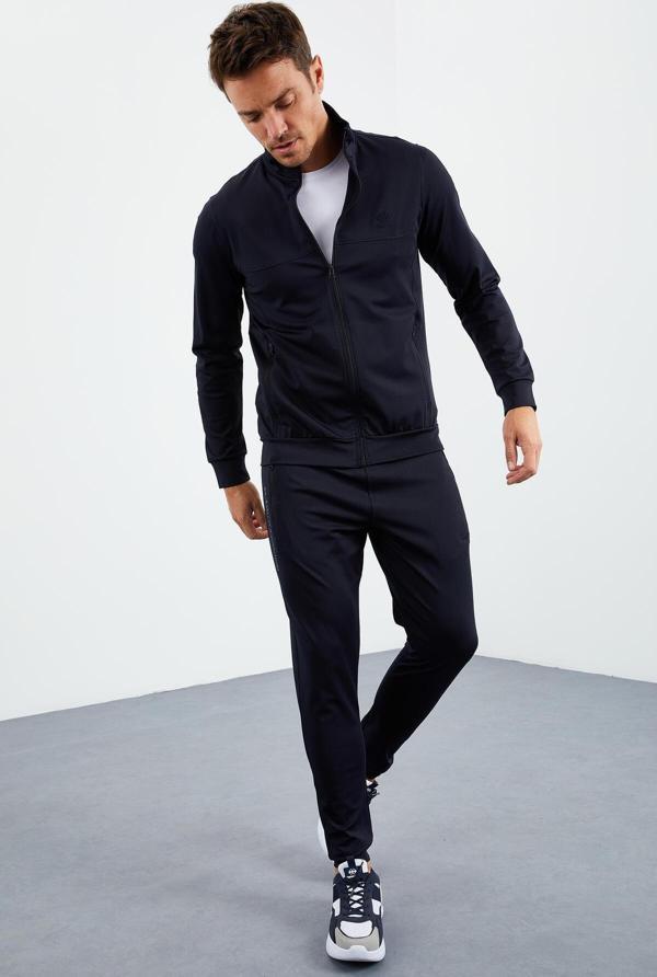 Lacivert Dik Yaka Fermuarlı Standart Kalıp Manşetli Erkek Eşofman Takım - 85160 - Image 1