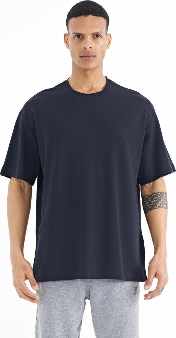 Lacivert Kol Arma Detaylı Basic Oversize Erkek T-Shirt - 88193 - Image 1