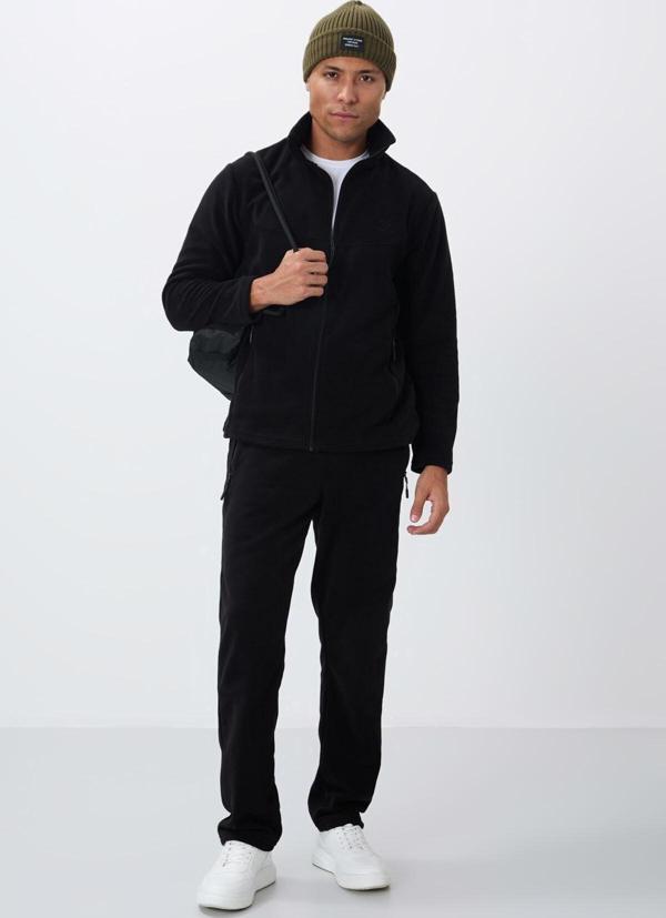 Siyah Dik Yaka Basic Fermuar Cepli Standart Kalıp Erkek Polar Eşofman Takımı - 85193 - Image 1