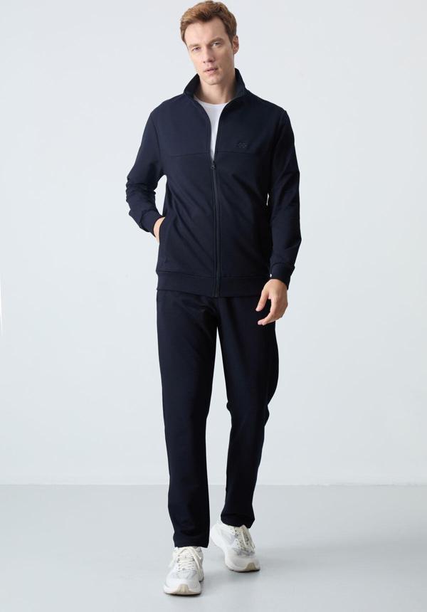 Lacivert Pamuklu Kalın Yumuşak Dokulu Comfort Fit Basic Erkek Eşofman Takım - 85260 - Image 1