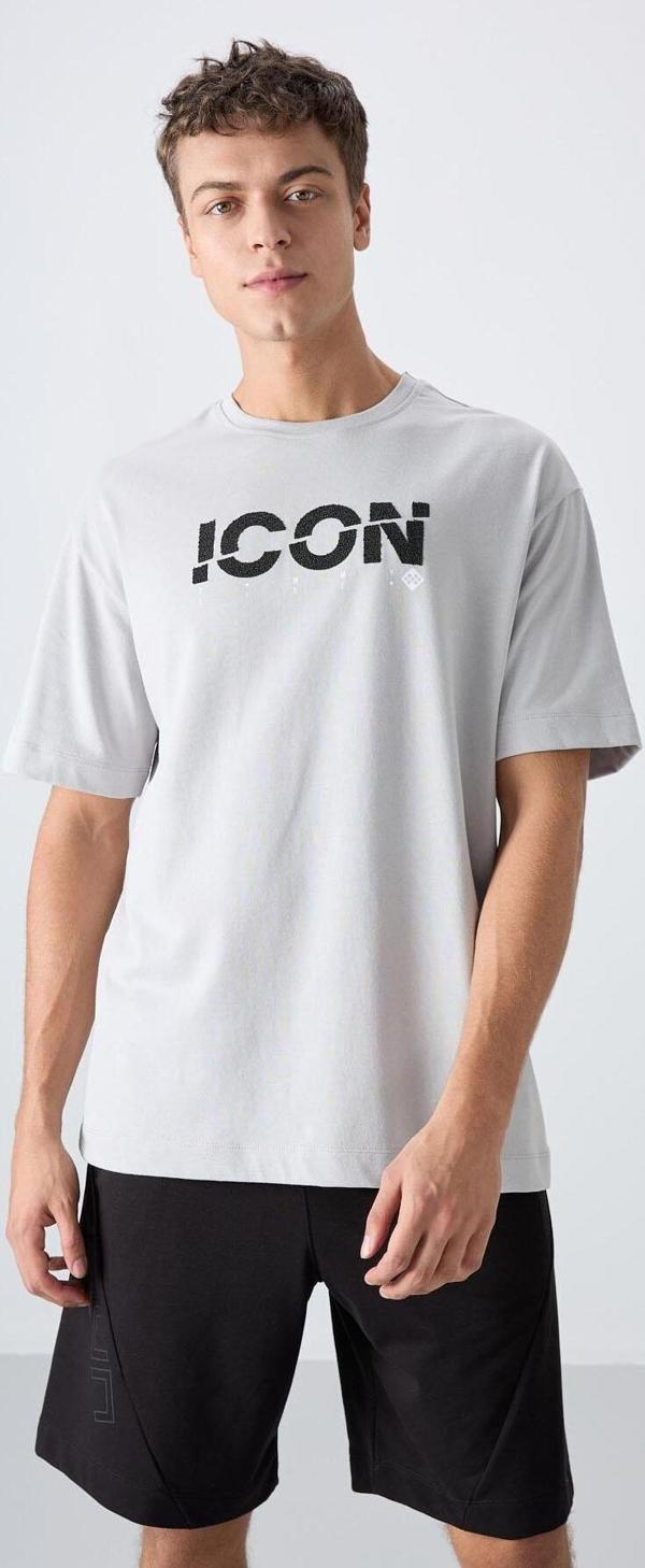 Taş Pamuklu Kalın Yumuşak Dokulu Oversize Fit Baskılı Erkek T-Shirt - 88331 - Image 1