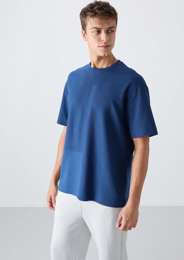 Parlament Pamuklu Kalın Yüzeyi Dokulu Oversize Fit Basic Erkek T-Shirt - 88337 - Image 1