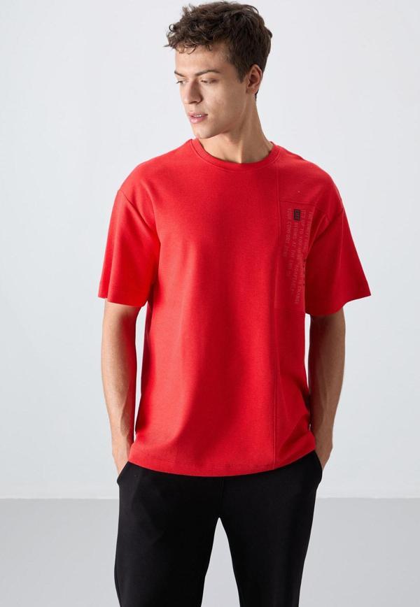 Fiesta Pamuklu Kalın Yüzeyi Dokulu Oversize Fit Baskılı Erkek T-Shirt - 88338 - Image 1