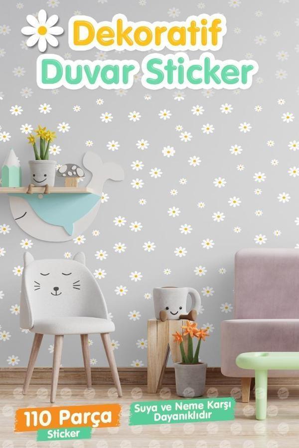 110 Adet Dekoratif Papatya Çocuk Odası Duvar Sticker Çıkartma Seti-T1169 - Image 1