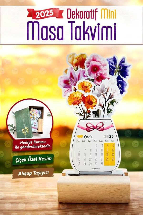 2025 Ahşap Ayaklı Çiçekli Tasarım Mini Özel Masa Takvimi, 2025  Çiçek Takvim  Özel Kesim Hediye-T1108 - Image 1
