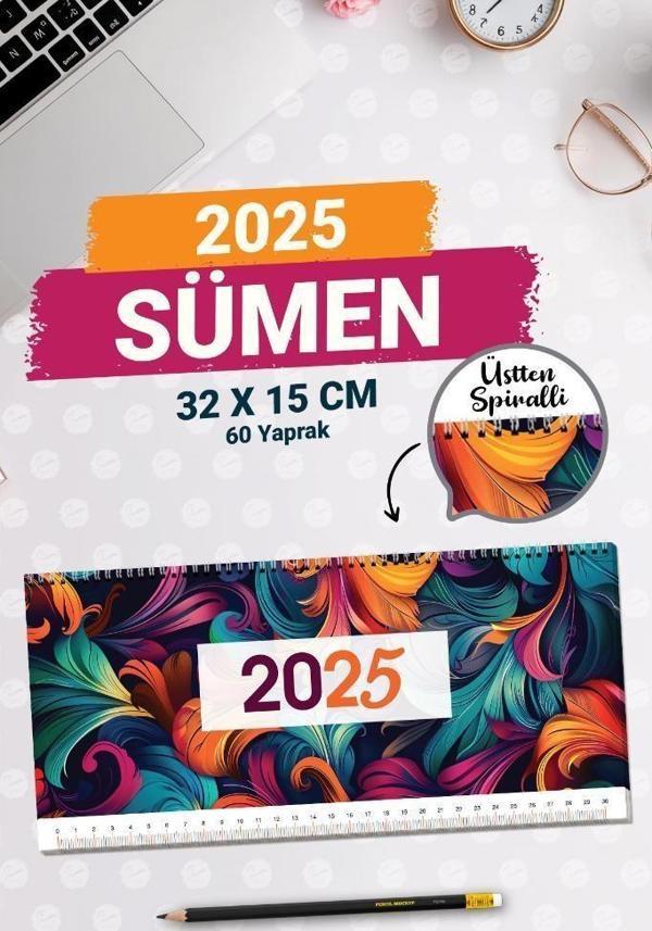 2025 Sümen Masa Üstü Planlayıcı Planner  Haftalık Günlük  Planlayıcı Masa Takvimi  60 Yaprak Spiralli-T1117 - Image 1