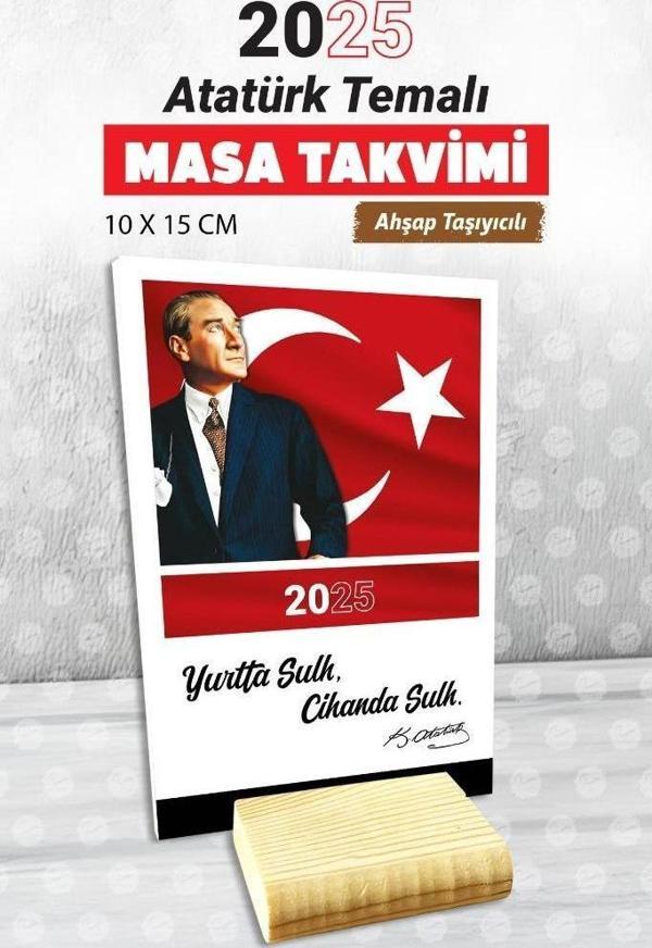 2025 Yılı Masa Takvimi  Atatürk Takvimi Ahşap Ayaklı Takvim -T1112 - Image 1