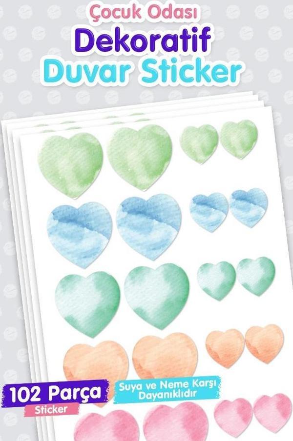 5 Ve 3 Cm Nature Suluboya Kalp Çocuk Odası Duvar Sticker Seti-T1173 - Image 1