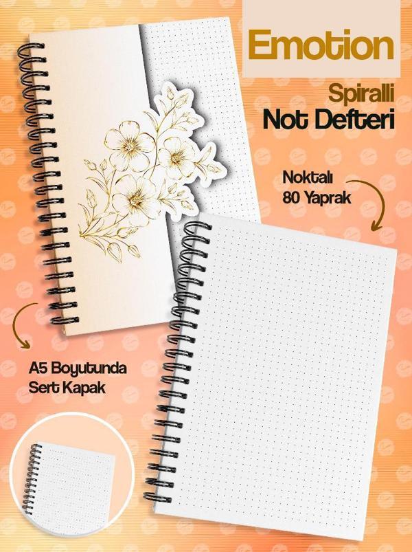 A5 - 15X21 cm Spiralli Sert Kapak Noktalı Tarihsiz Ajanda Not Defteri Emotion-T1136 - Image 1