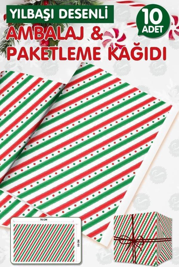 Ambalaj Kağıdı Paketleme Kağıdı Yılbaşı Yeni Yıl Hediye  Paketleme Kağıdı Ambalaj Kağıt 50x70 cm 10  Adet Kırmızı-Yeşil  - Image 1