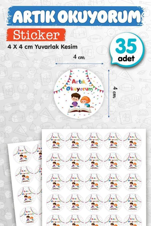 Artık Okuyorum Etiket Sticker 35 adet 4cm Öğretmen Okul Ödev Karne İçin Motivasyon Etiket-T1158 - Image 1