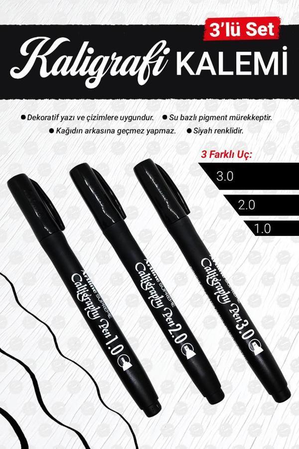 Artline Supreme Kaligrafi Kalemi Seti  1-2-3 mm Siyah -Calligraphy pen-T1155 - Image 1
