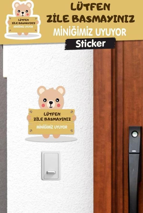 Ayıcıklı Lütfen Zile Basmayınız Kapı Zil Sticker 15x14 Cm-T1178 - Image 1