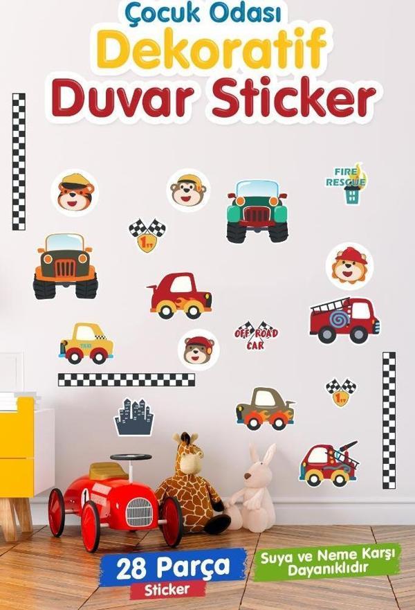 Çocuk Odası Duvar Sticker Seti Doğada Araba İtfaiye Taksi Yarış  Temalı-T1179 - Image 1