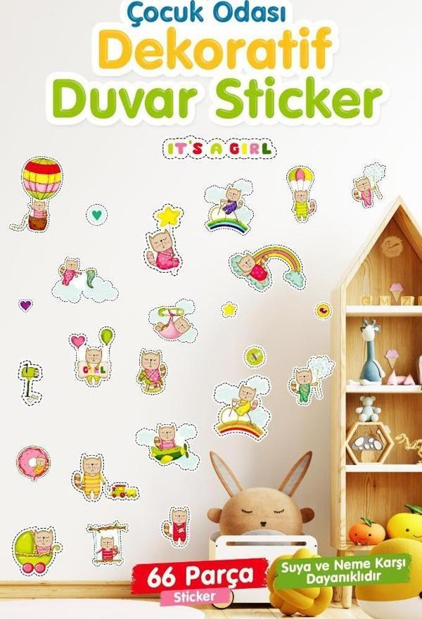 Çocuk Odası Duvar Sticker Seti Doğada Kedi Temalı Kız Çocuk-T1182 - Image 1