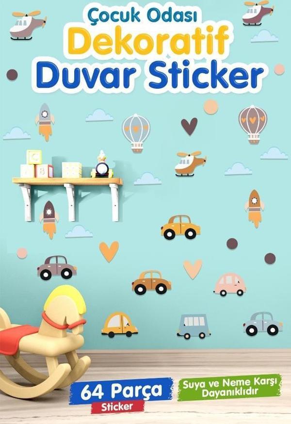 Çocuk Odası Duvar Sticker Seti Pastel Araç ArabaTemalı-T1180 - Image 1