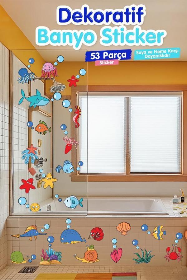 Dekoratif Banyo Sticker Deniz Temalı Çocuk Odası Duvar Sticker Seti-T1176 - Image 1