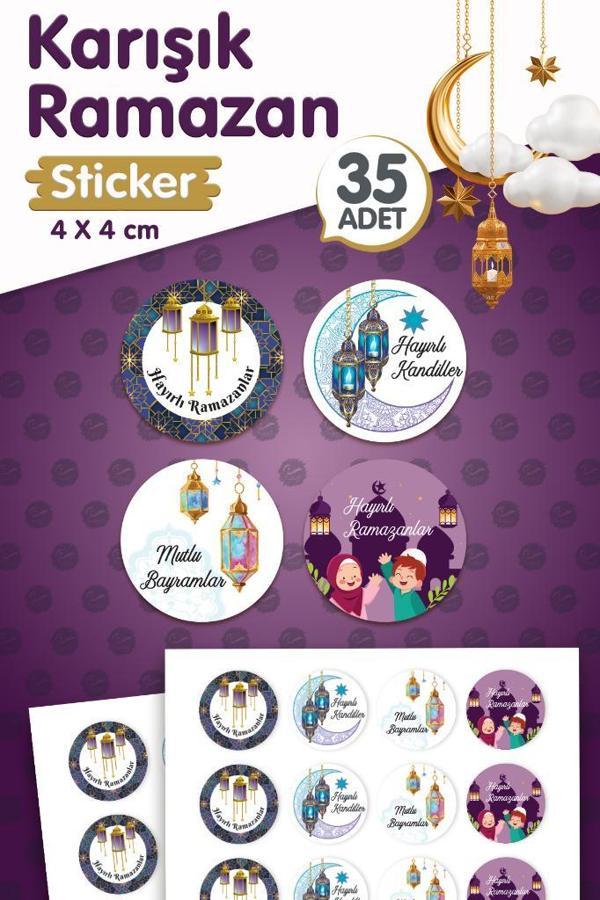 Hayırlı Kandiller,Hayırlı Ramazanlar,Mutlu Bayramlar Sticker Etiket 4 cm 35 adet -T1190 - Image 1