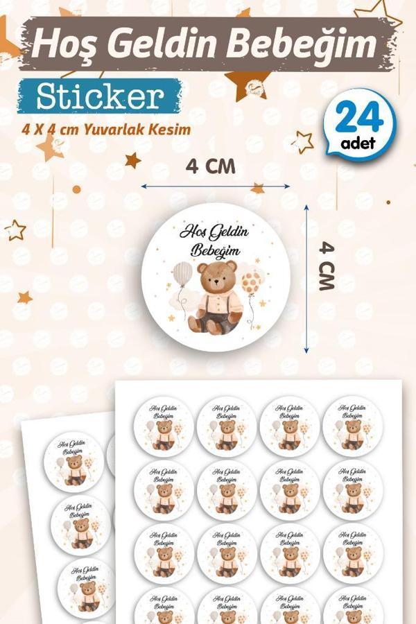 Hoş geldin Bebeğim Etiket Yuvarlak 4cm (Erkek) 24 Adet Bebek- Yenidoğan  Hediyelik - Çikolata Etiketi Sticker -T1128 - Image 1
