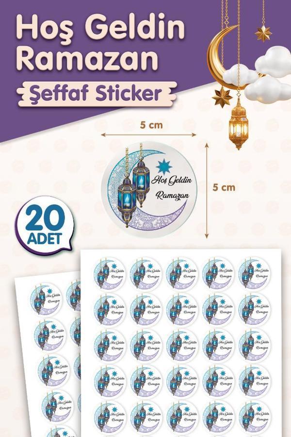 Hoş geldin Ramazan Sticker Etiket 5 cm 20 Adet Şeffaf M -T1189 - Image 1