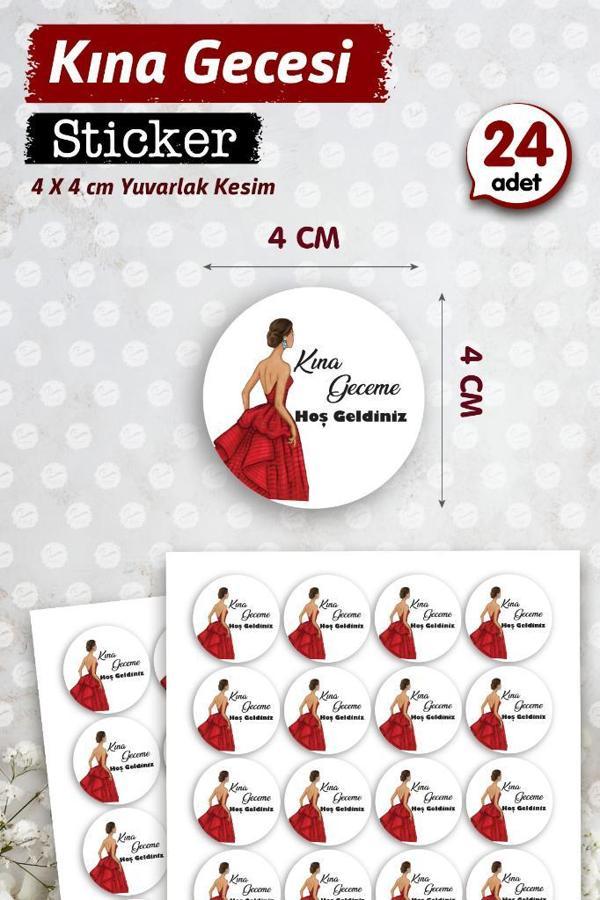 Kına Geceme Hoşgeldiniz Etiket - Kına Hediyelik Etiket Sticker - Kına Etiketi 4 cm 24 adet -T1124 - Image 1