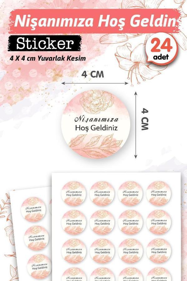 Nişanımıza Hoşgeldiniz Etiket - Nişan Hediyelik- Çikolata Etiket Sticker - Nişan Etiketi 4 cm 24 adet-T1123 - Image 1