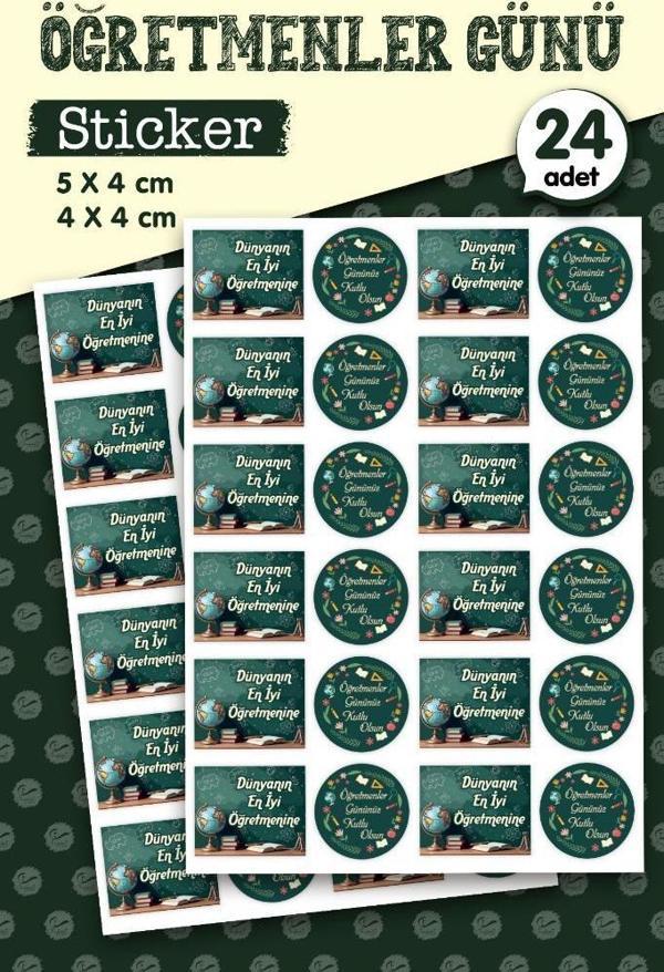 Öğretmenler Gününüz Kutlu Olsun  Dünyanın En İyi Öğretmenine Hediye Sticker Etiket 24 adet -T1116 - Image 1