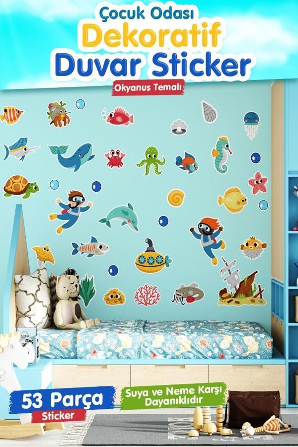 Okyanus Temalı Çocuk Odası Duvar Sticker Seti-T1172 - Image 1