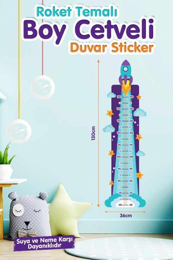 Roket Temalı  Boy Cetveli Çocuk Odası Sticker Anaokul Kreş Sticker-T1194 - Image 1