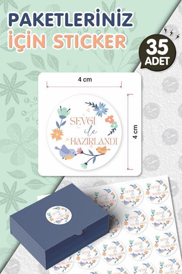 Sevgi İle Hazırlandı Sticker Etiket 4 CM 35 Adet -T1130 - Image 1