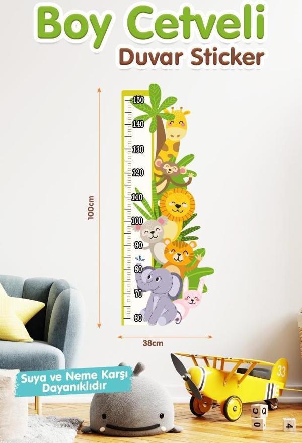 Sevimli Hayvanlar Temalı Boy Ölçer Boy Ölçme Cetveli Çocuk Odası Duvar Sticker Seti Kreş Anasınıfı-T1196 - Image 1