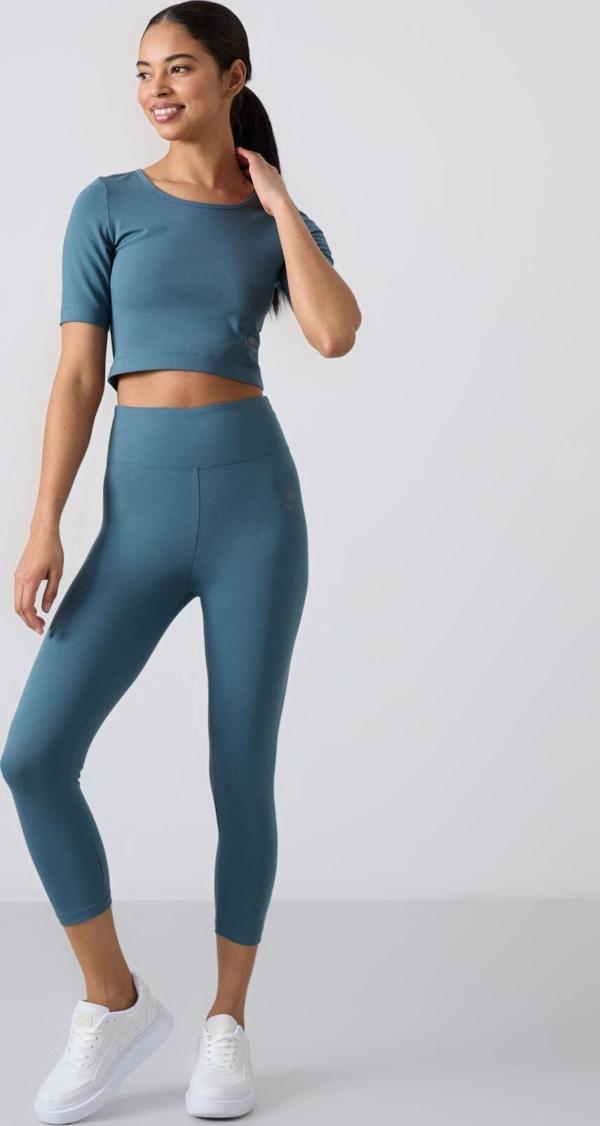 Orman Yeşili Yüksek Bel Kapri-Crop T-Shirt Slim Fit Kadın Tayt Takım - 95285 - Image 1