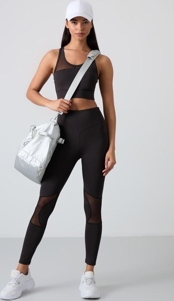 Siyah Polyester Esnek Standart Fit Performans Kadın Tayt Takım - 95331 - Image 1