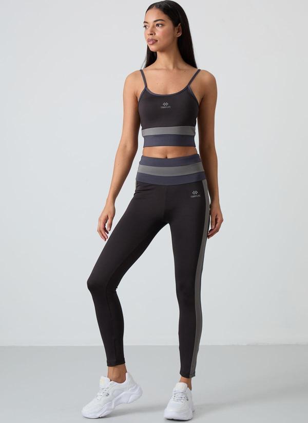 Siyah Polyester Esnek Standart Fit Performans Kadın Tayt Takım - 95335 - Image 1
