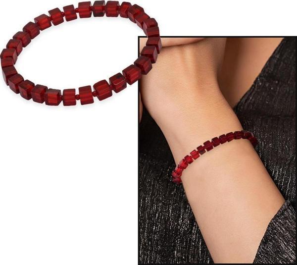 Bayrak Kırmızı Küp Kesim Doğal Damla Kehribar Kadın Bileklik - Image 1