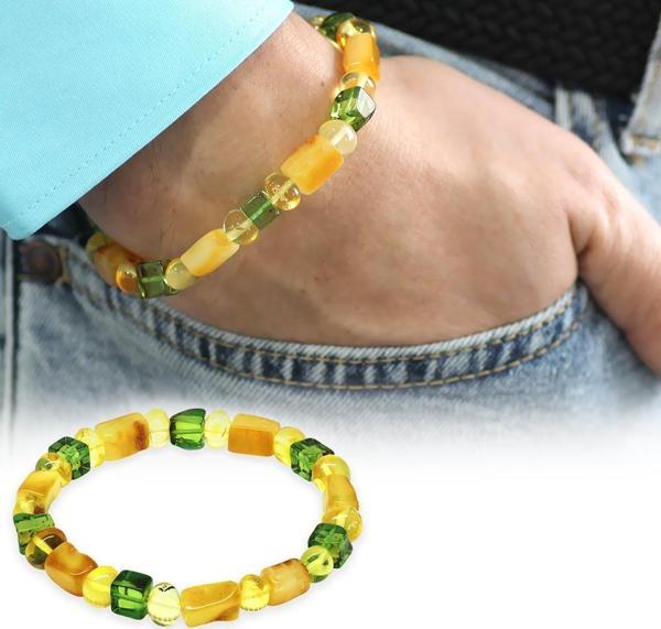 Sarı-Yeşil Silindir&Küp Kesim Doğal Damla Kehribar Erkek Bileklik - Image 1