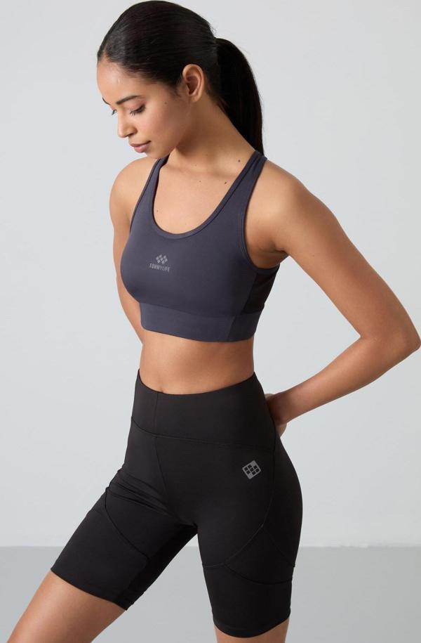 Antrasit Çapraz Sırt Detaylı Slim Fit U Yaka Pedli Kadın Spor Büstiyer - 97121 - Image 1