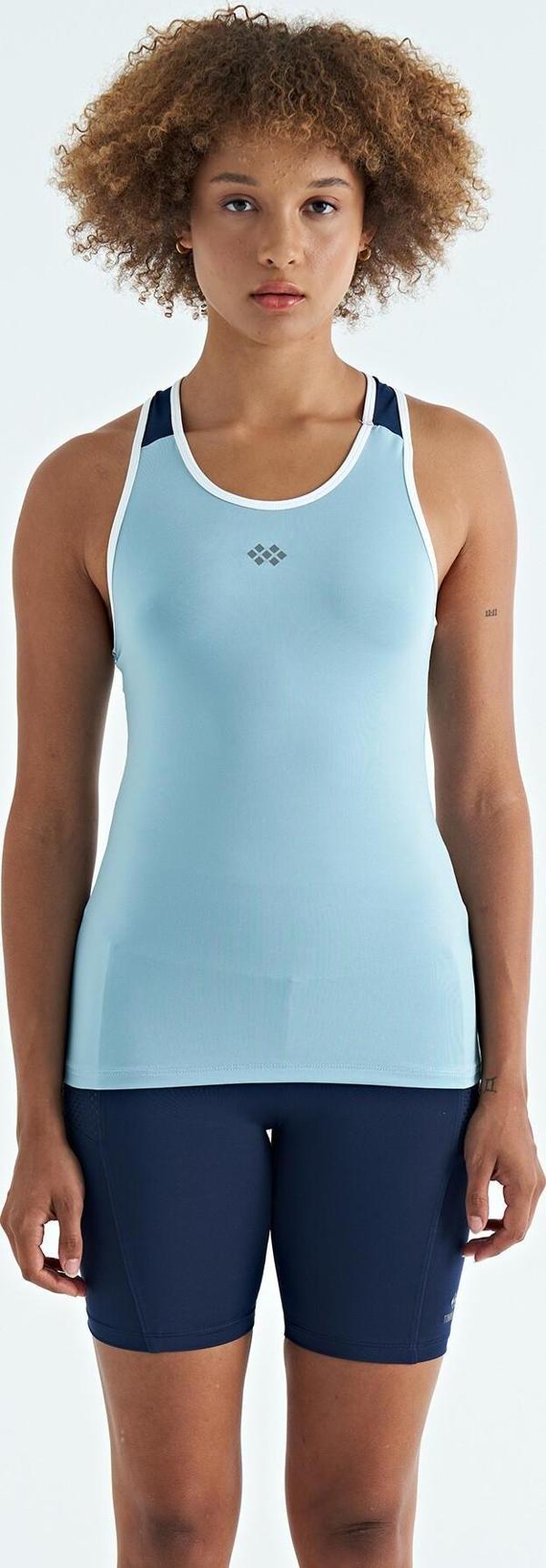 Açık Mavi Sırt Detaylı Baskılı Standart Kalıp Kadın Atlet - 97269 - Image 1