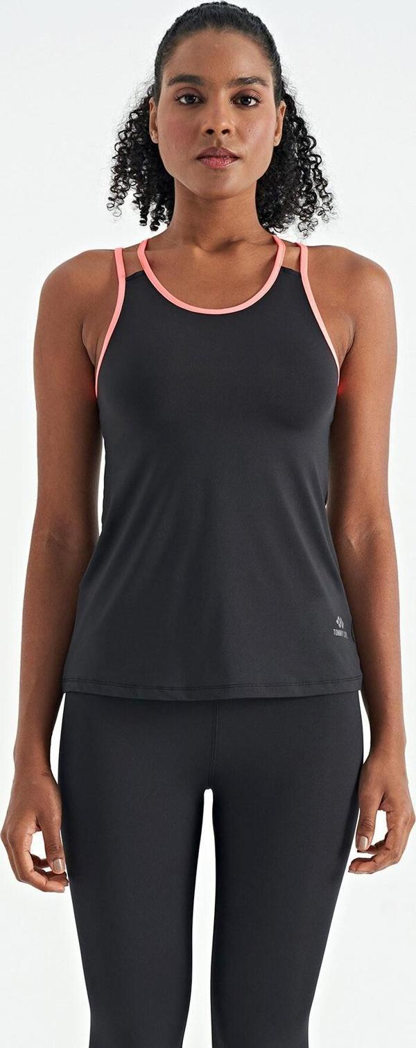 Siyah Çift Askılı Sırt Detaylı Standart Kalıp Kadın Spor Atlet - 97258 - Image 1