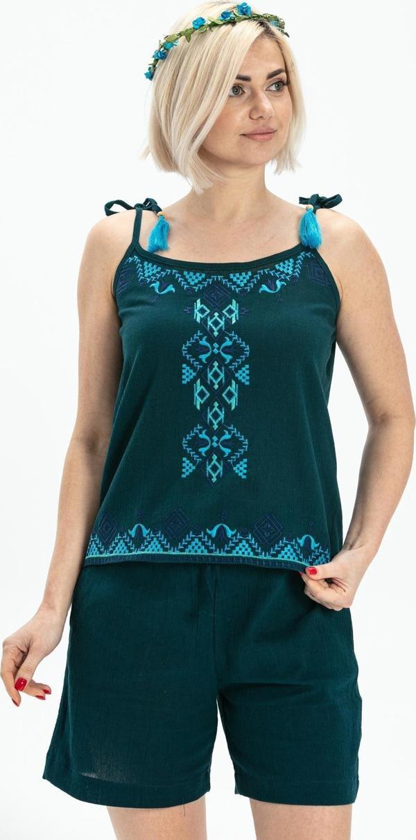 Askılı Şile Bezi Atiye Yazlık Bluz Petrol Ptrl - Image 1