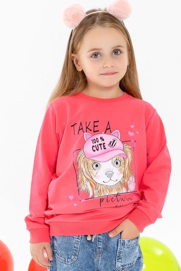 Breeze Kız Çocuk Sweatshirt Köpekcik Baskılı 3-7 Yaş, Mercan - Image 1