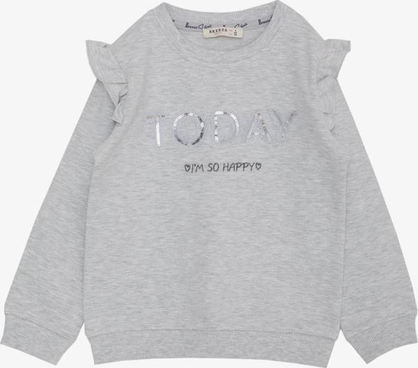 Breeze Kız Çocuk Sweatshirt Pullu Simli Yazı Baskılı 3-8 Yaş, Açık Gri Melanj - Image 1