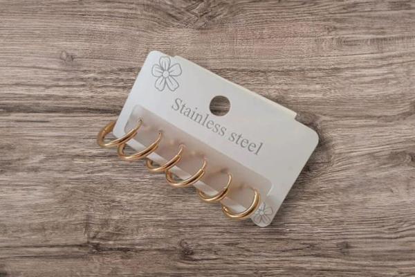 çelik minimal gold 6'lı halka küpe set  - Image 1